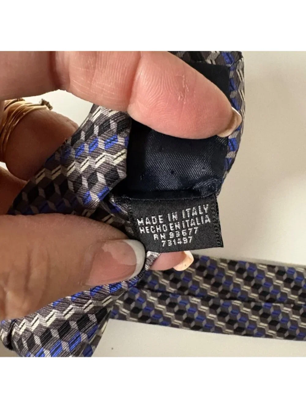Stafford Executive Silk Tie Blue Gray Geometric Mens Necktie Italy Office Formal
